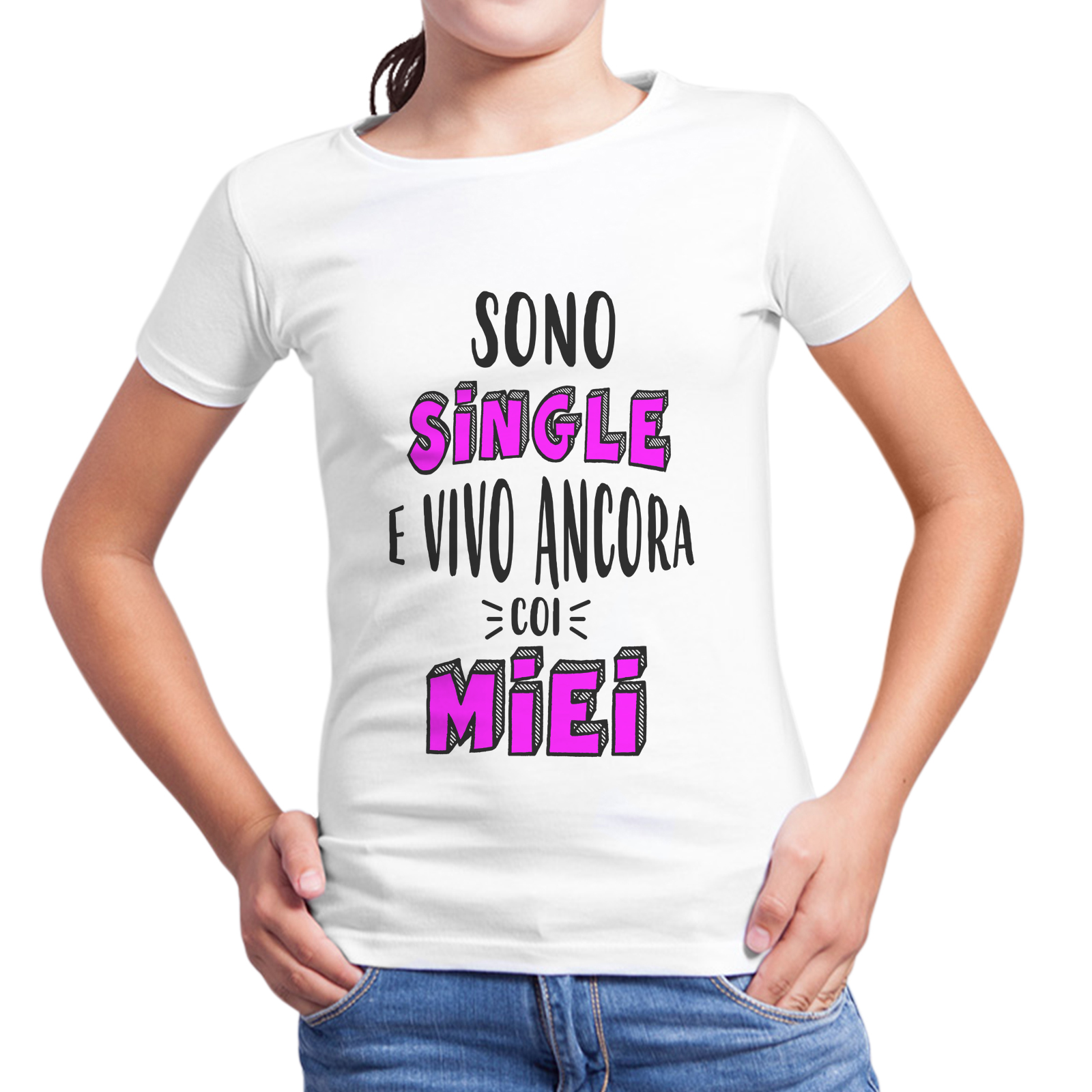 T-Shirt Bambina SINGLE E VIVO CON I MIEI