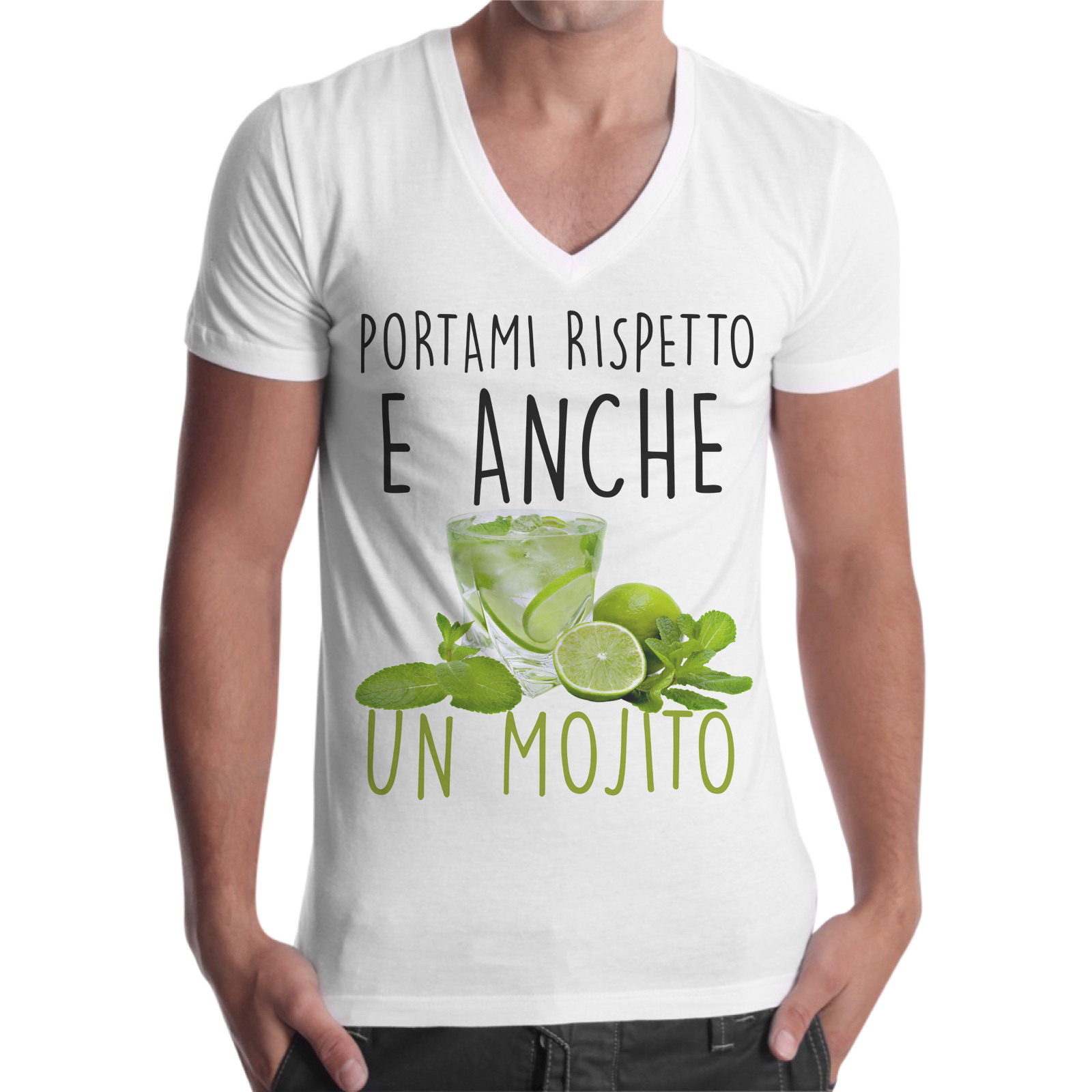 T-Shirt Uomo Scollo V RISPETTO E MOJITO