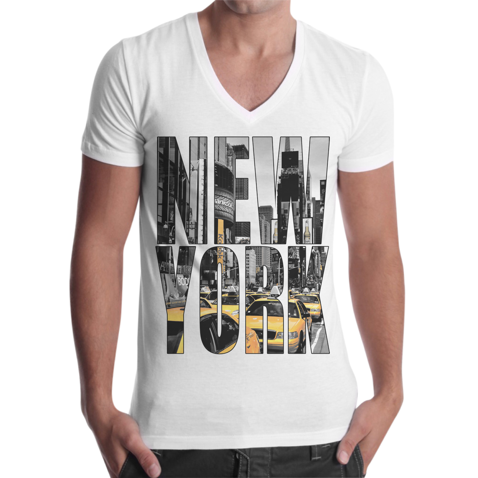 T-Shirt Uomo Scollo V NEW YORK TAXY 1