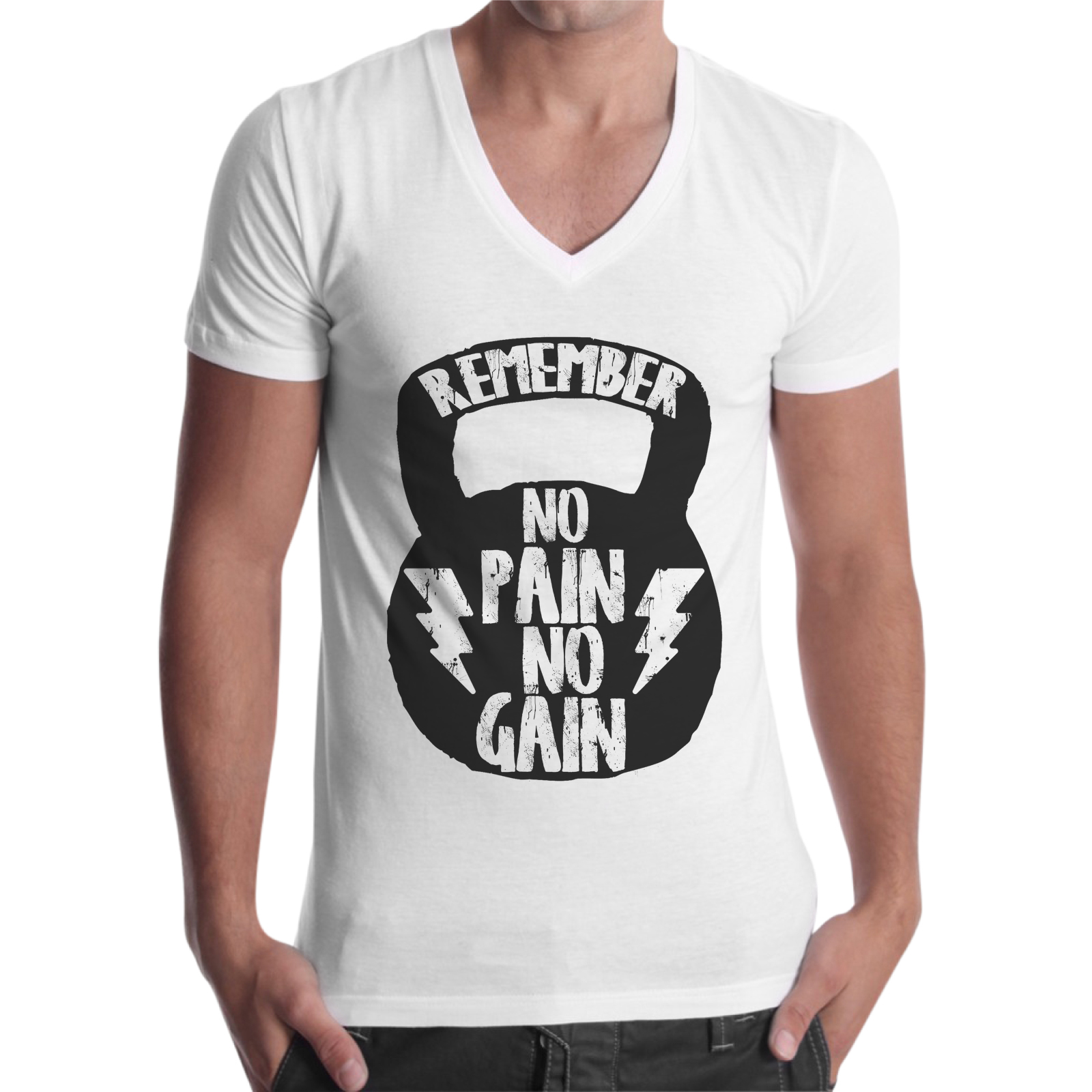 T-Shirt Uomo Scollo V NO PAIN NO GAIN