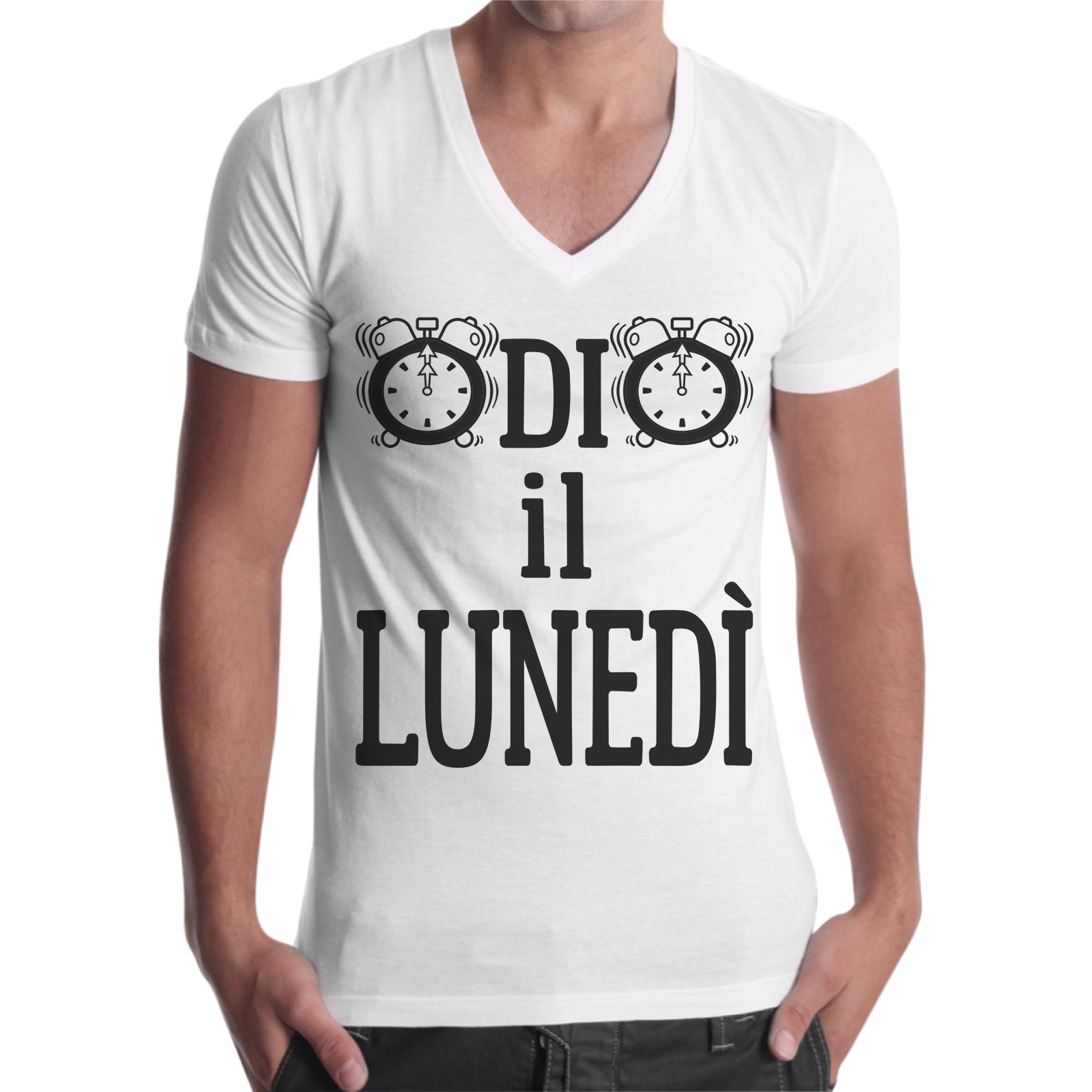 T-Shirt Uomo Scollo V ODIO IL LUNEDI