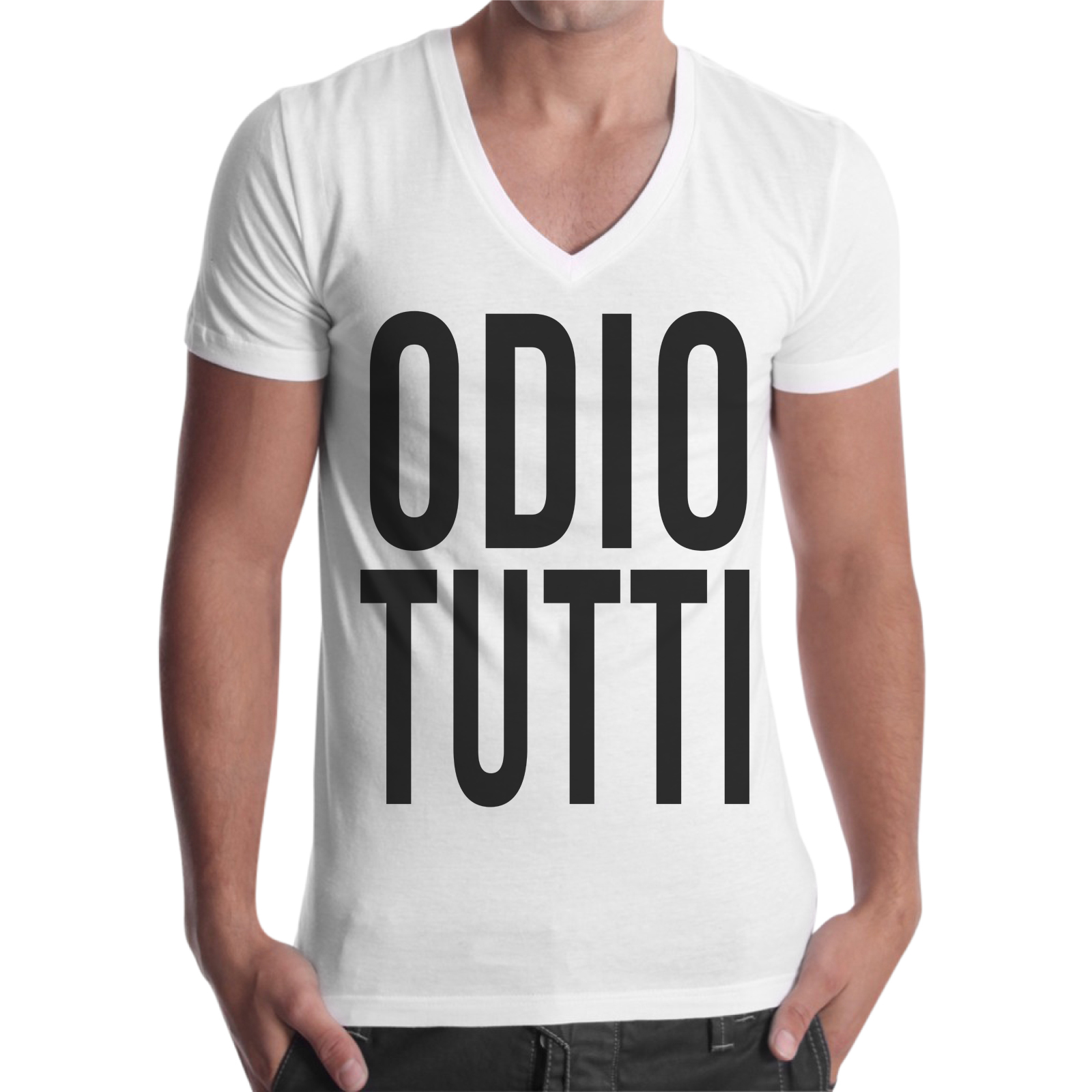 T-Shirt Uomo Scollo V ODIO TUTTI