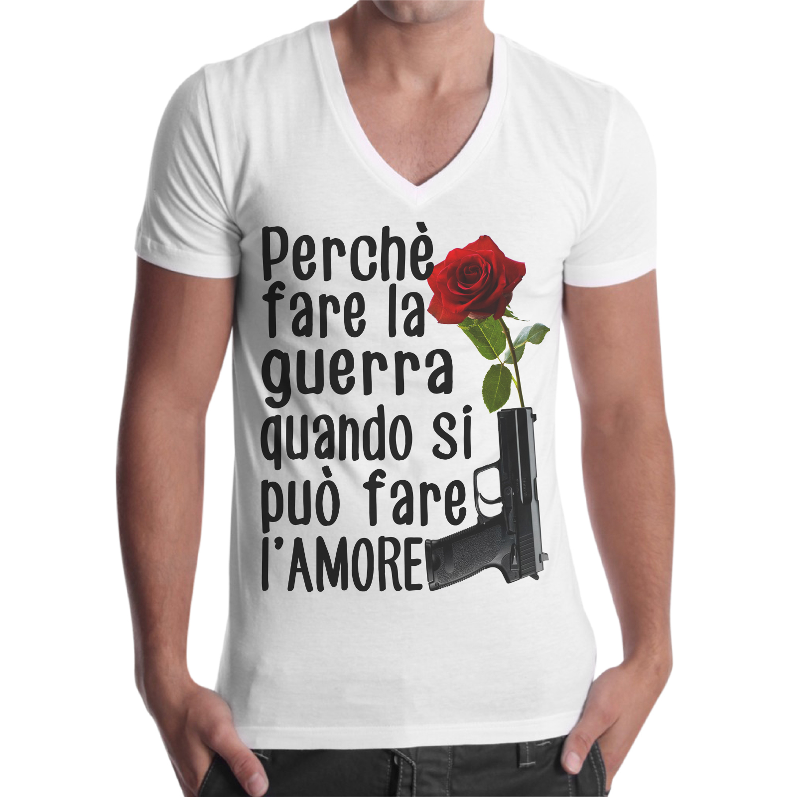 T-Shirt Uomo Scollo V FARE L'AMORE