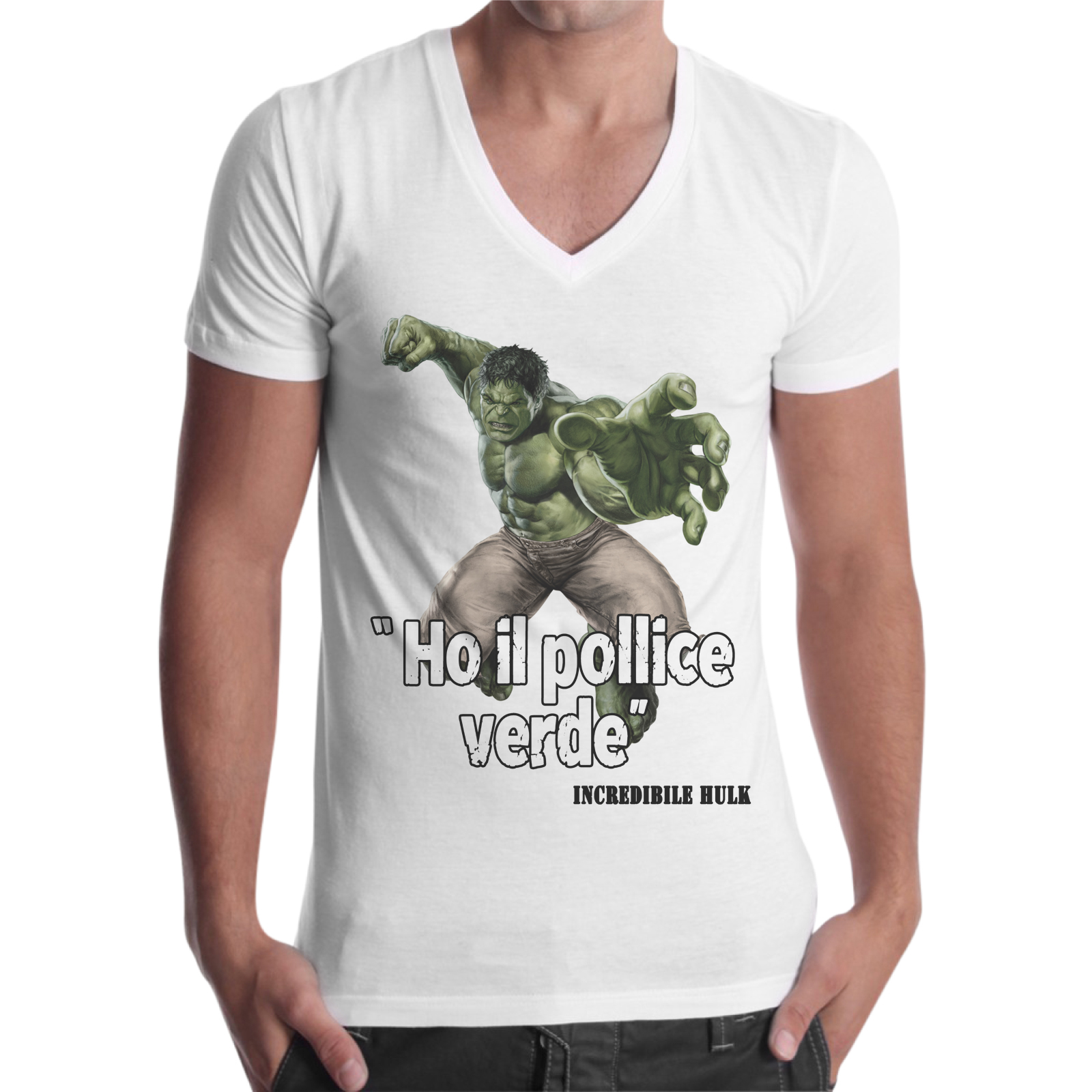 T-Shirt Uomo Scollo V POLLICE VERDE