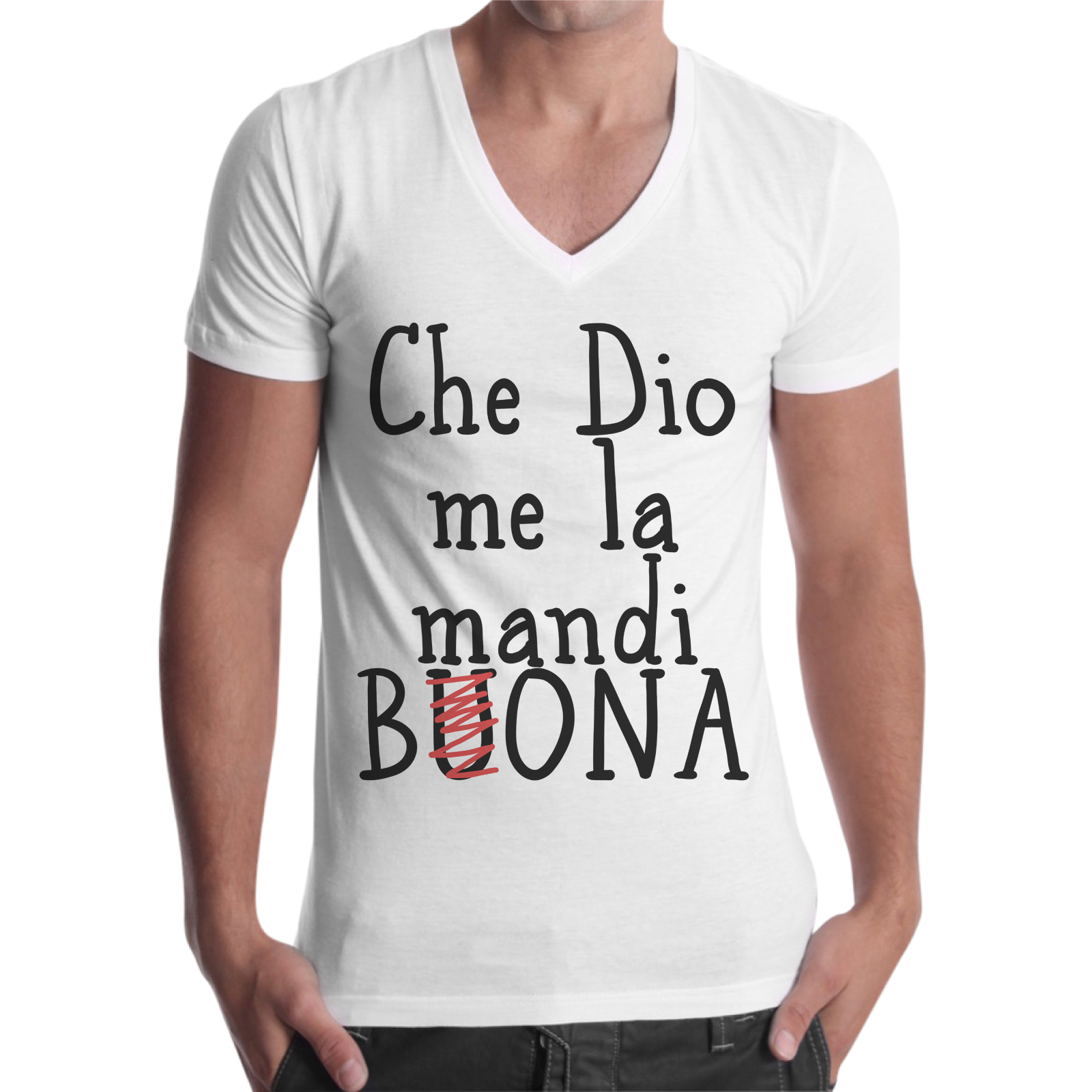 T-Shirt Uomo Scollo V ME LA MANDI BONA
