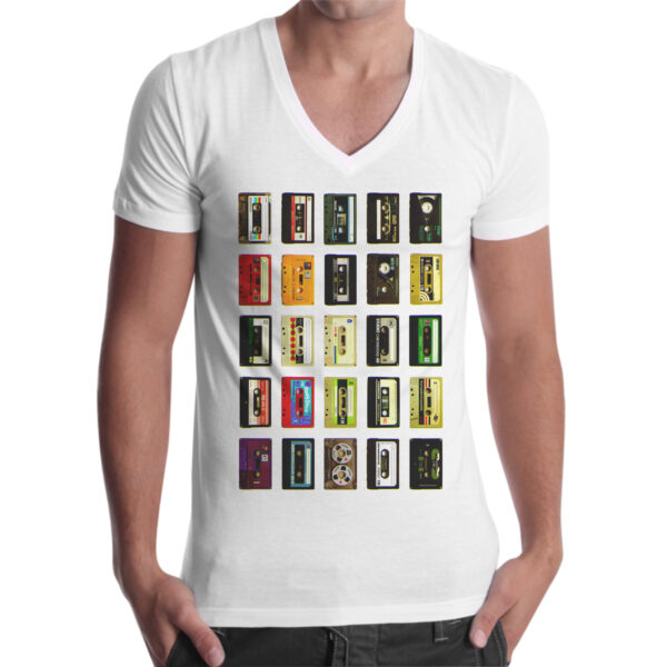 T-Shirt Uomo Scollo V CASSETTE VINTAGE