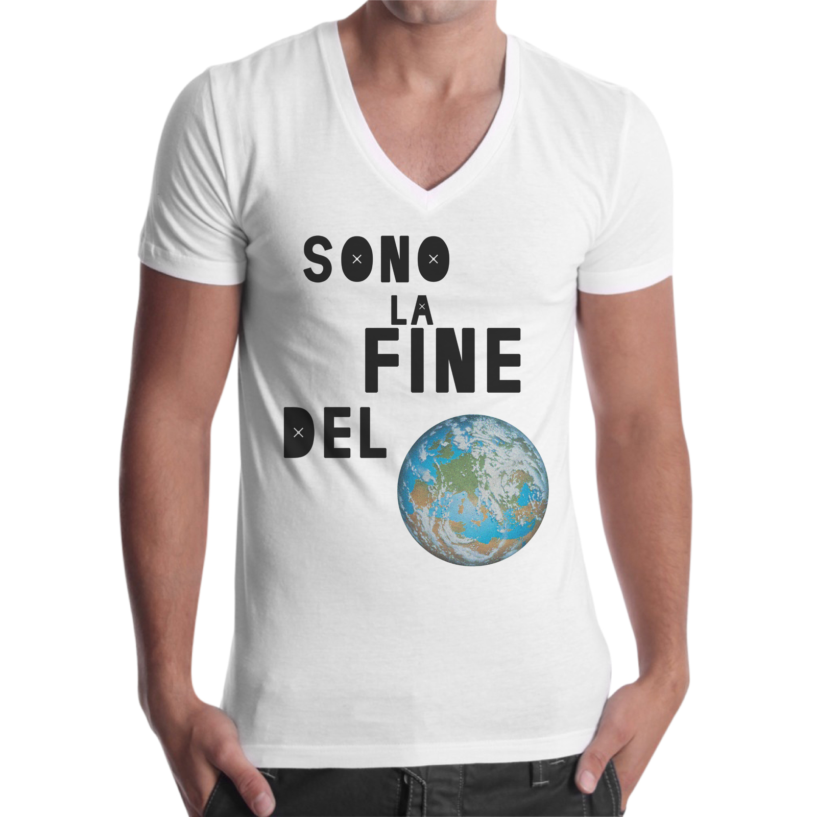 T-Shirt Uomo Scollo V SONO LA FINE DEL MONDO