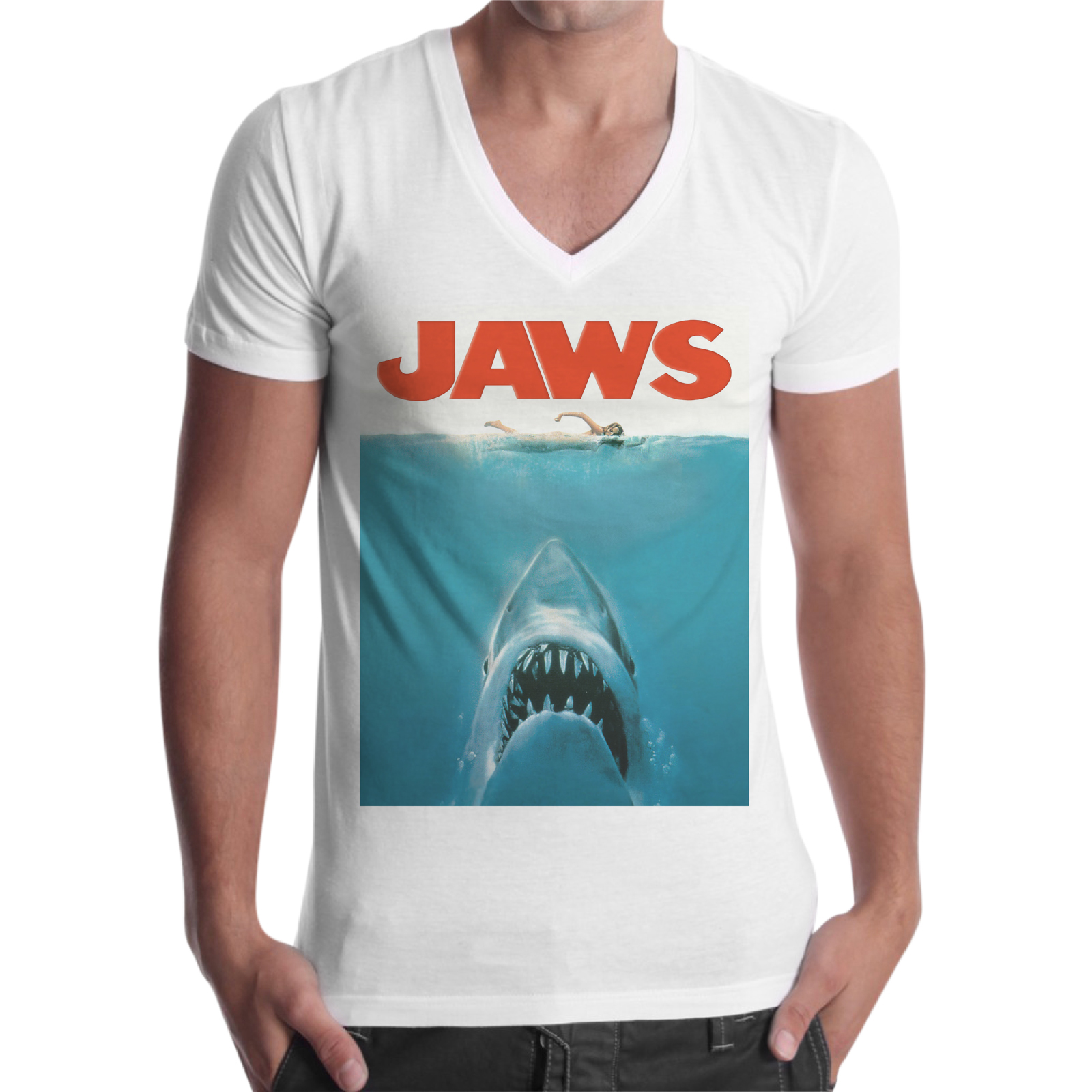T-Shirt Uomo Scollo V SHARK JAWS