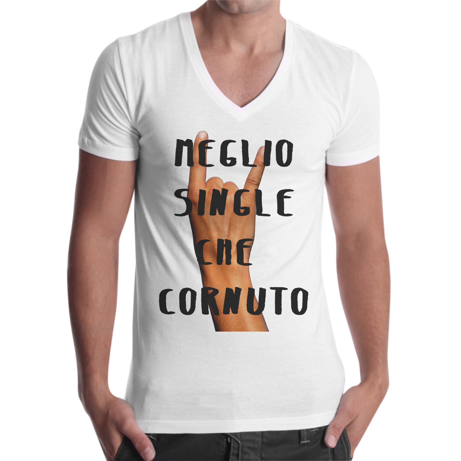 T-Shirt Uomo Scollo V MEGLIO SINGLE
