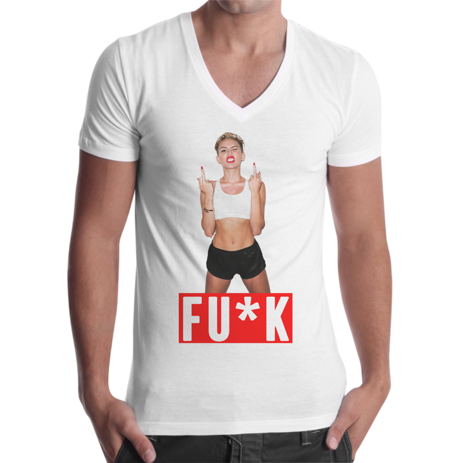 T-Shirt Uomo Scollo V MILEY FU*K YOU