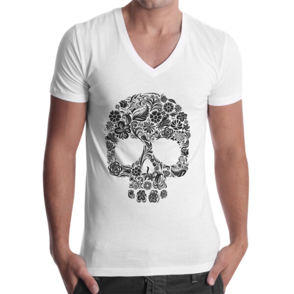 T-Shirt Uomo Scollo V SKULL FLOWERS 1 T-Shirt Uomo Scollo V SKULL FLOWERS