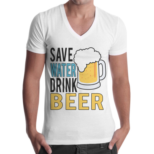 T-Shirt Uomo Scollo V SAVE BEER DRINK BEER 1 T-Shirt Uomo Scollo V SAVE BEER DRINK BEER