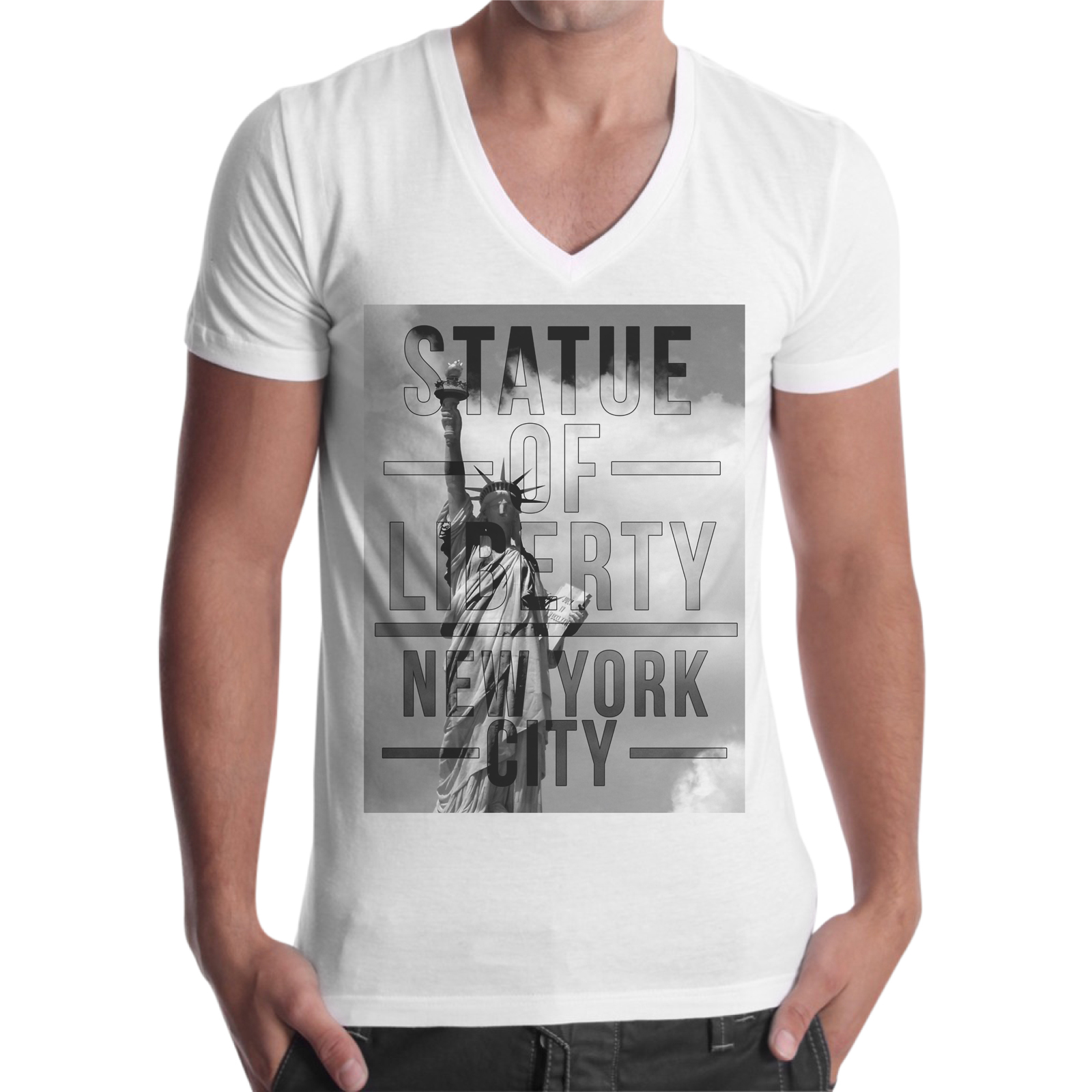 T-Shirt Uomo Scollo V STATUE OF NEW YORK
