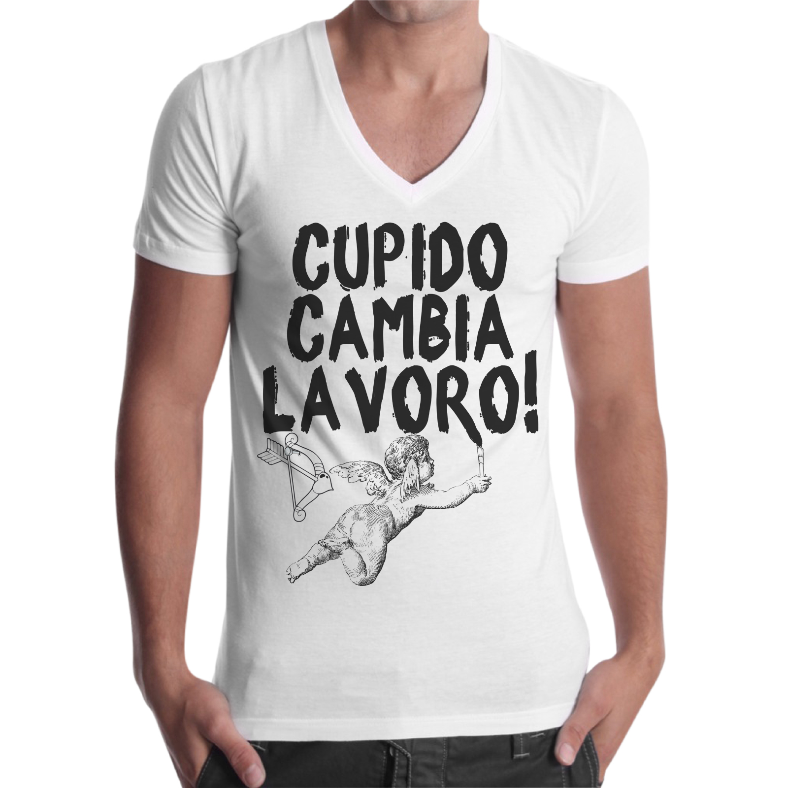 T-Shirt Uomo Scollo V CUPIDO CAMBIA LAVORO