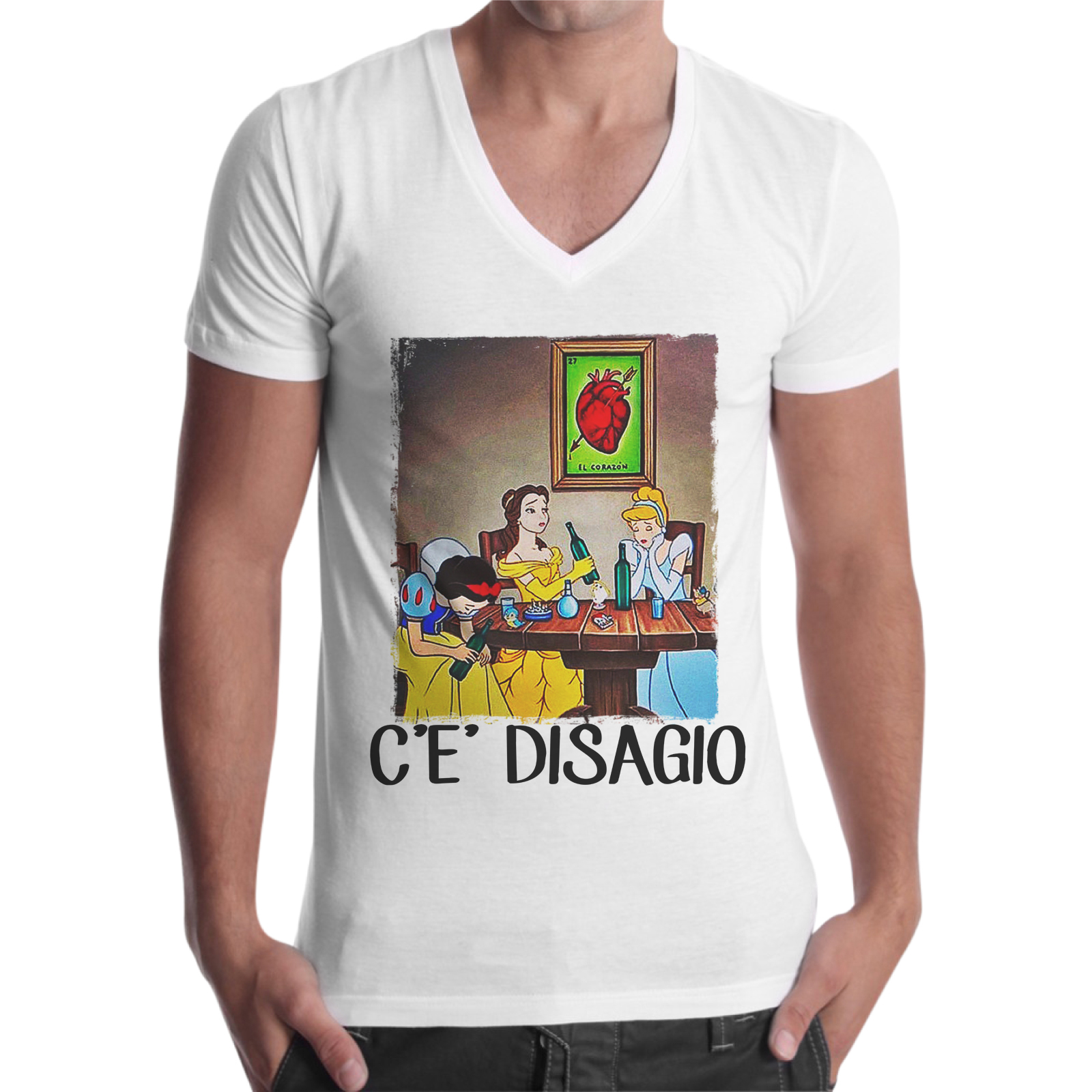T-Shirt Uomo Scollo V C'E' DISAGIO