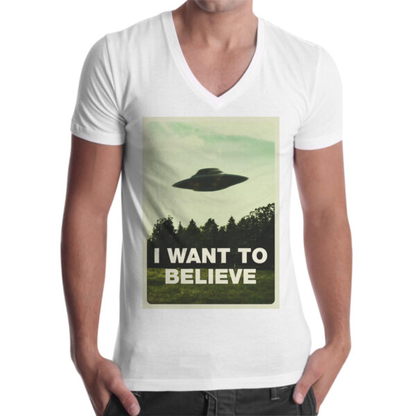 T-Shirt Uomo Scollo V I WANT BELIEVE