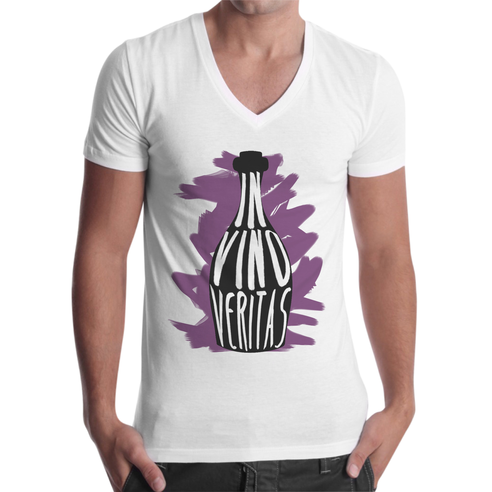 T-Shirt Uomo Scollo V VINO VERITAS